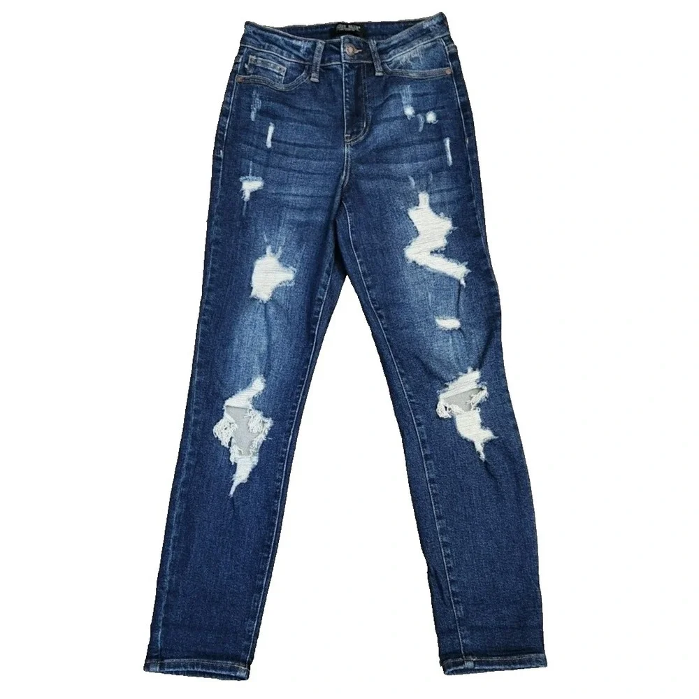 Judy Blue Boyfriend‎ Fit Jeans Women's Size 0/24 Blue Denim Stretch Distressed